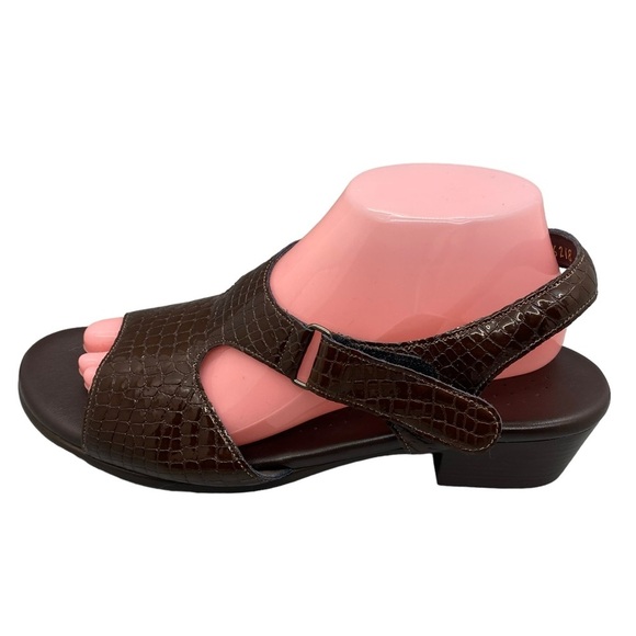 SAS San Antonio Shoemakers Suntimer Sandals Brown Croc Print Leather Comfort 10N - Picture 3 of 13